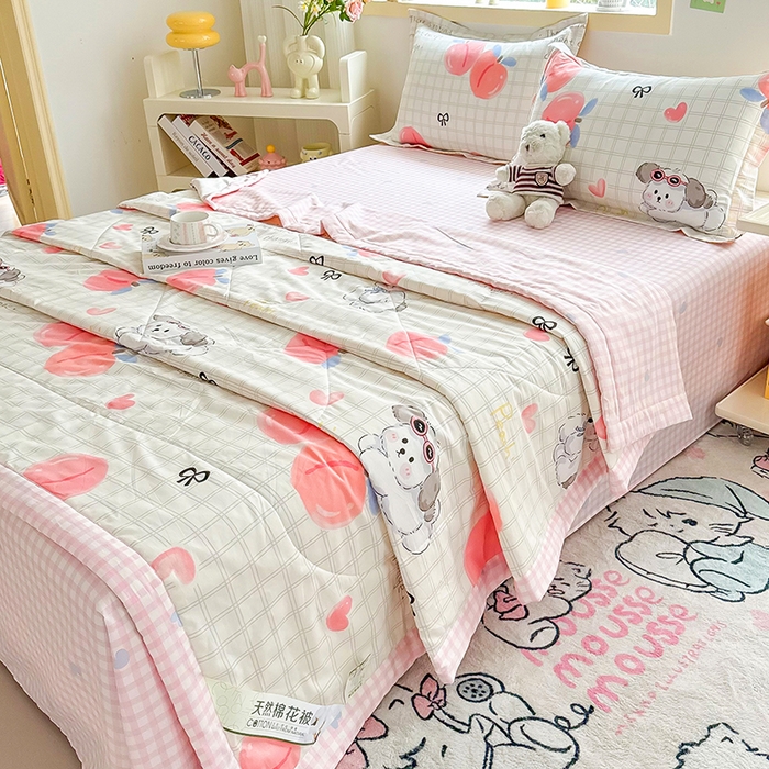 91家纺网 家纺一手货源 找家纺 栩裕纺织 2025新款全棉印染棉花夏被夏凉被空调被 粉桃之恋