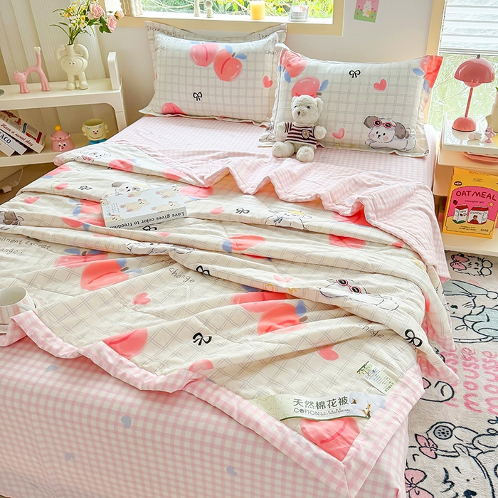 91家纺网 家纺一手货源 找家纺 栩裕纺织 2025新款全棉印染棉花夏被夏凉被空调被 粉桃之恋