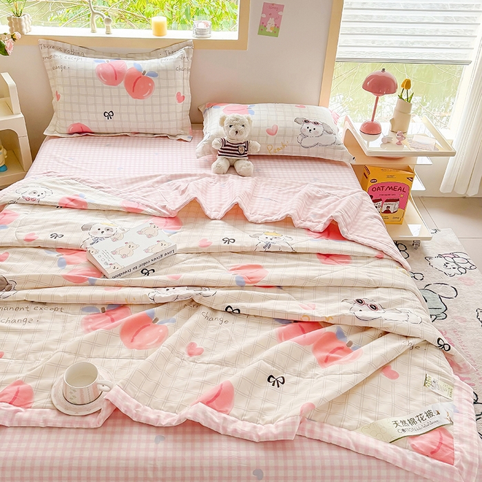 91家纺网 家纺一手货源 找家纺 栩裕纺织 2025新款全棉印染棉花夏被夏凉被空调被 粉桃之恋