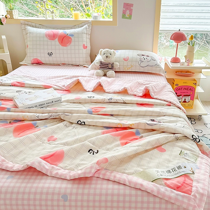 91家纺网 家纺一手货源 找家纺 栩裕纺织 2025新款全棉印染棉花夏被夏凉被空调被 粉桃之恋