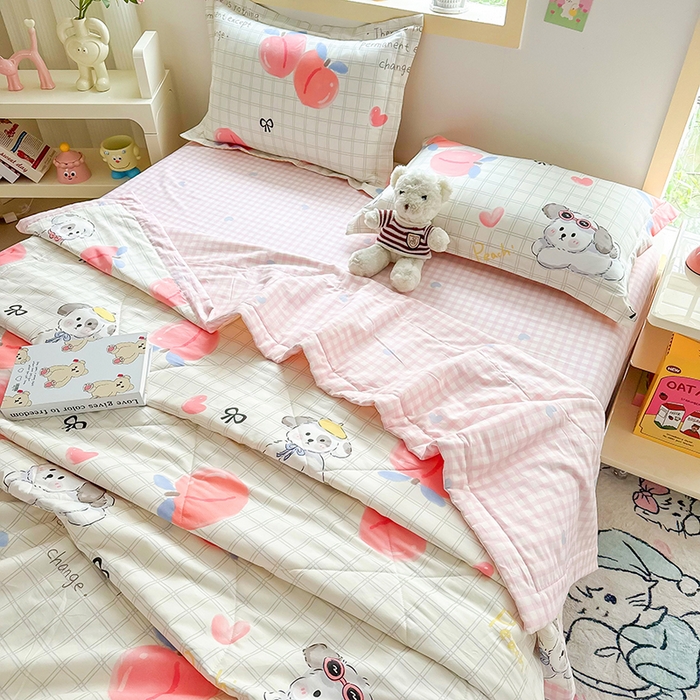 91家纺网 家纺一手货源 找家纺 栩裕纺织 2025新款全棉印染棉花夏被夏凉被空调被 粉桃之恋