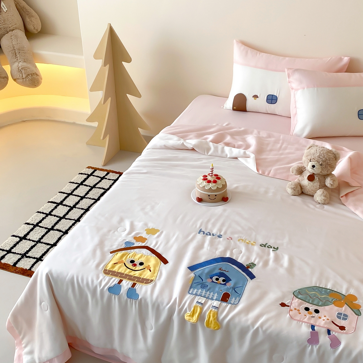 91家纺网 家纺一手货源 找家纺 星野 2025新款50s天丝刺绣夏被夏凉被空调被-格格屋 格格屋-粉