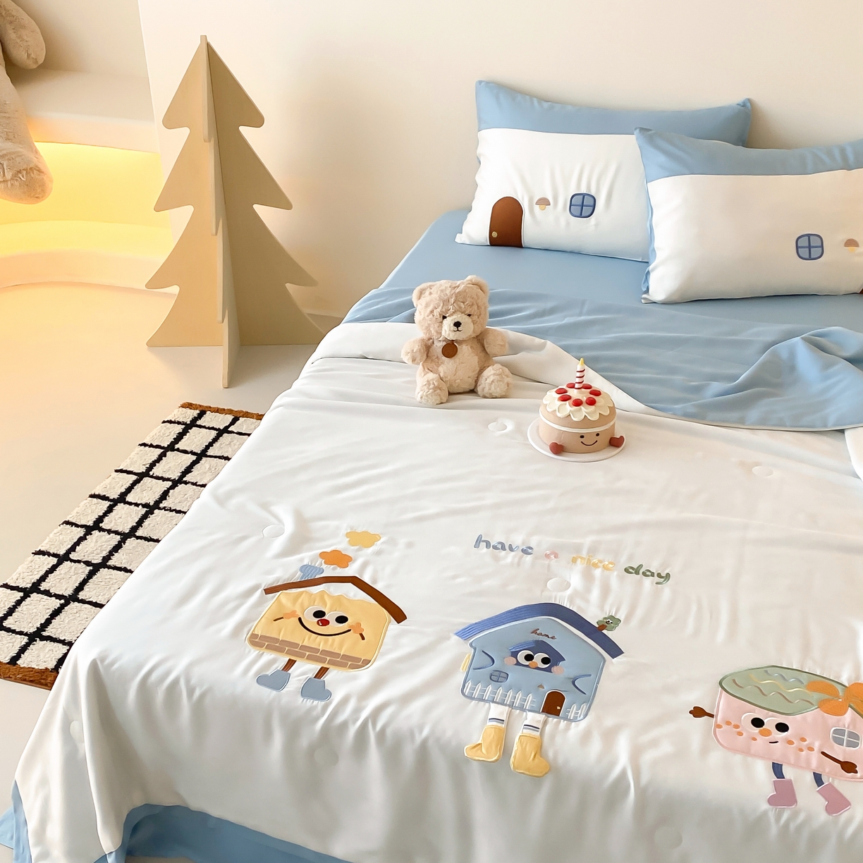 91家纺网 家纺一手货源 找家纺 星野 2025新款50s天丝刺绣夏被夏凉被空调被-格格屋 格格屋-蓝