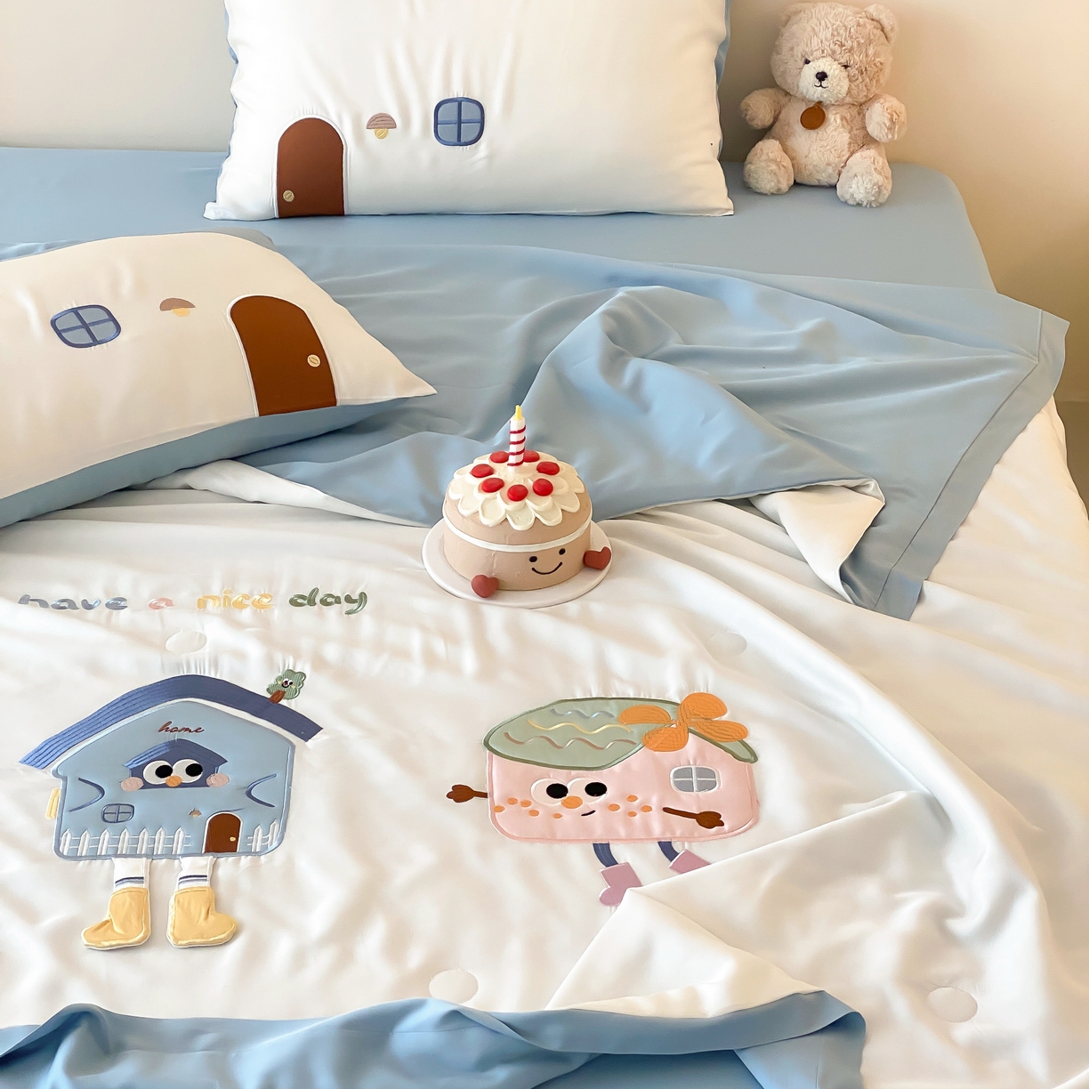 91家纺网 家纺一手货源 找家纺 星野 2025新款50s天丝刺绣夏被夏凉被空调被-格格屋 格格屋-蓝