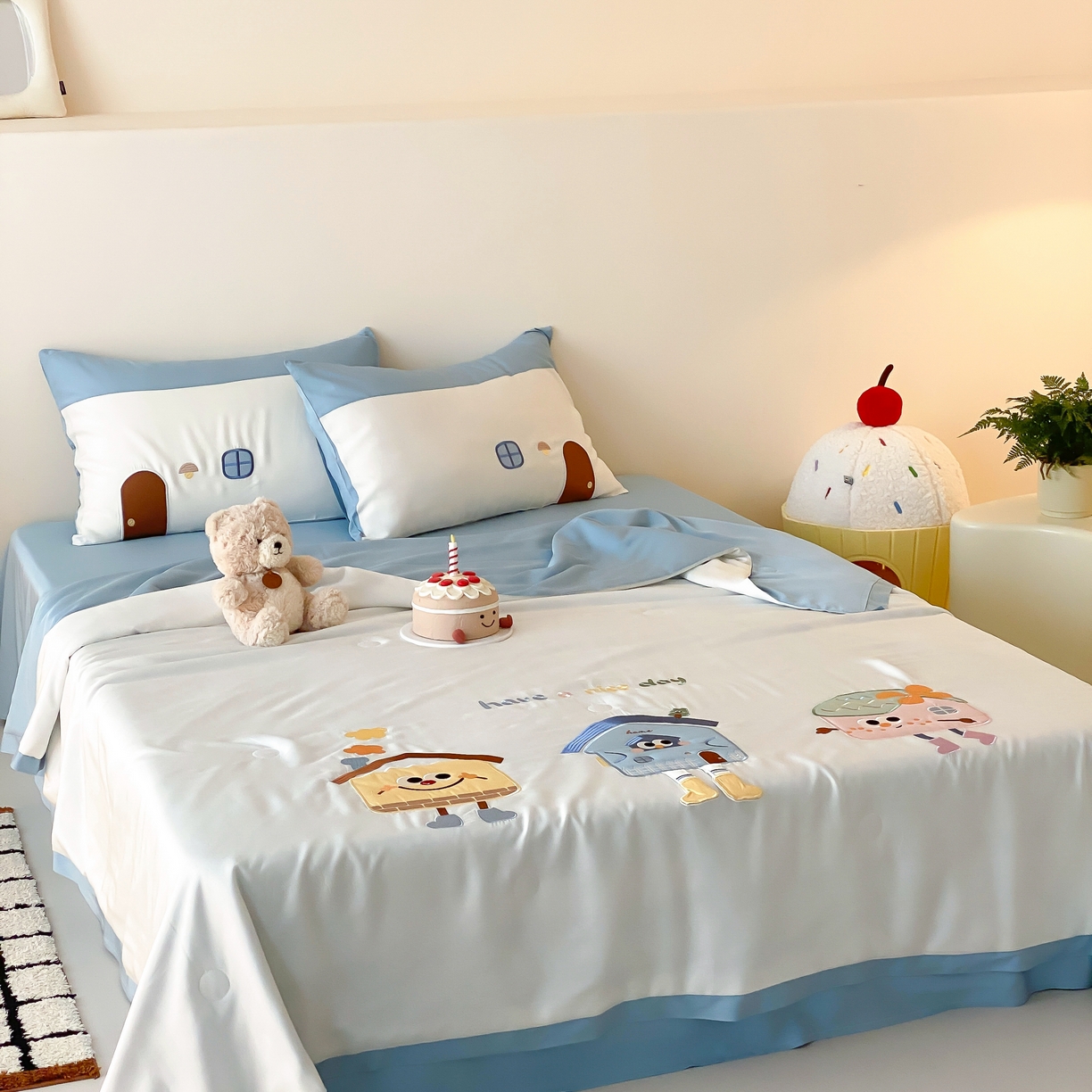 91家纺网 家纺一手货源 找家纺 星野 2025新款50s天丝刺绣夏被夏凉被空调被-格格屋 格格屋-蓝