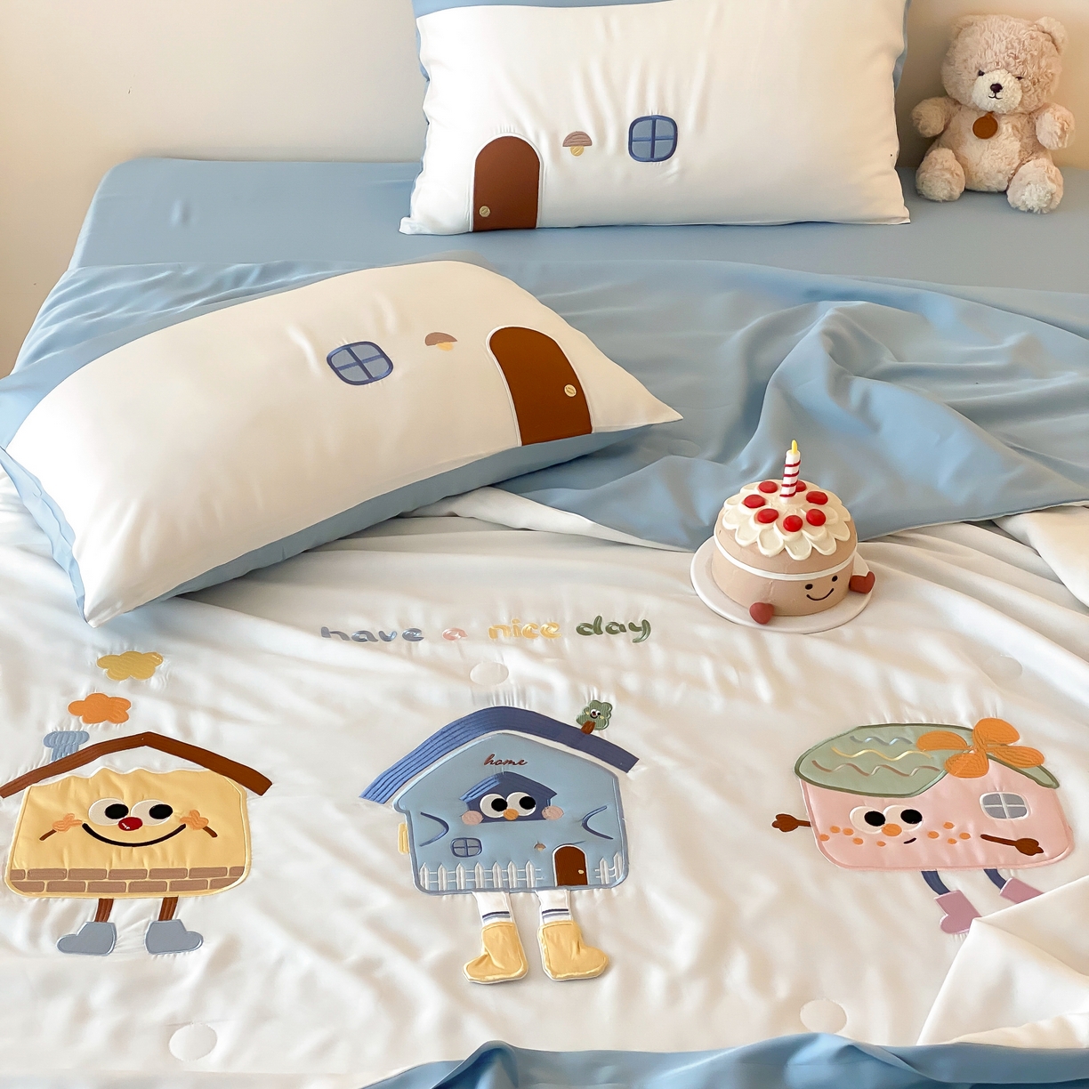 91家纺网 家纺一手货源 找家纺 星野 2025新款50s天丝刺绣夏被夏凉被空调被-格格屋 格格屋-蓝