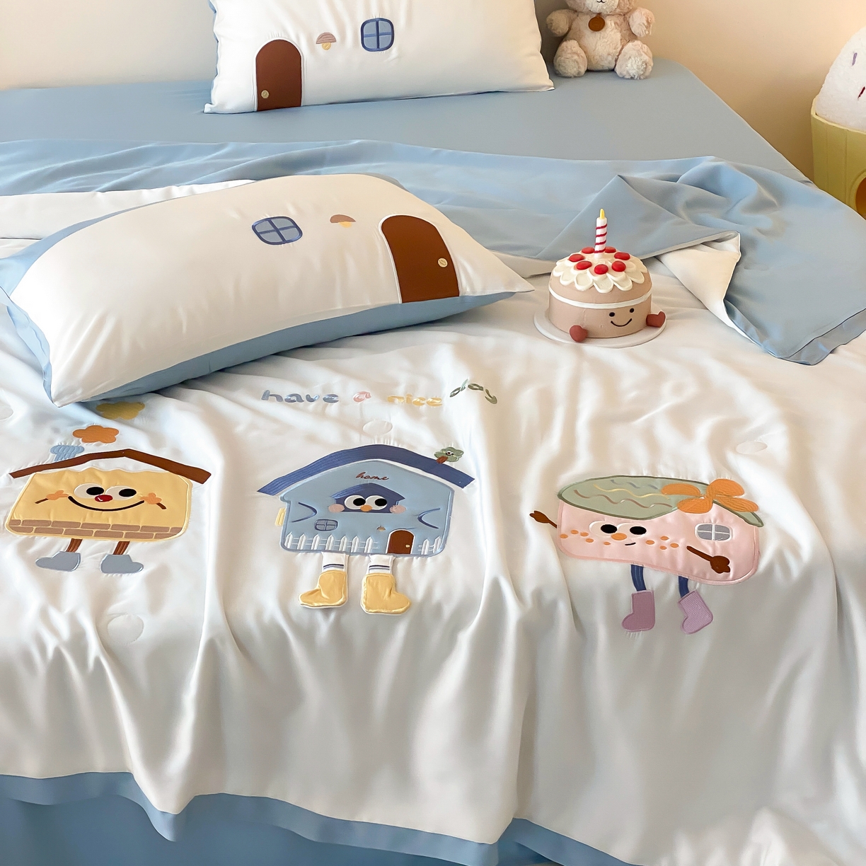 91家纺网 家纺一手货源 找家纺 星野 2025新款50s天丝刺绣夏被夏凉被空调被-格格屋 格格屋-蓝