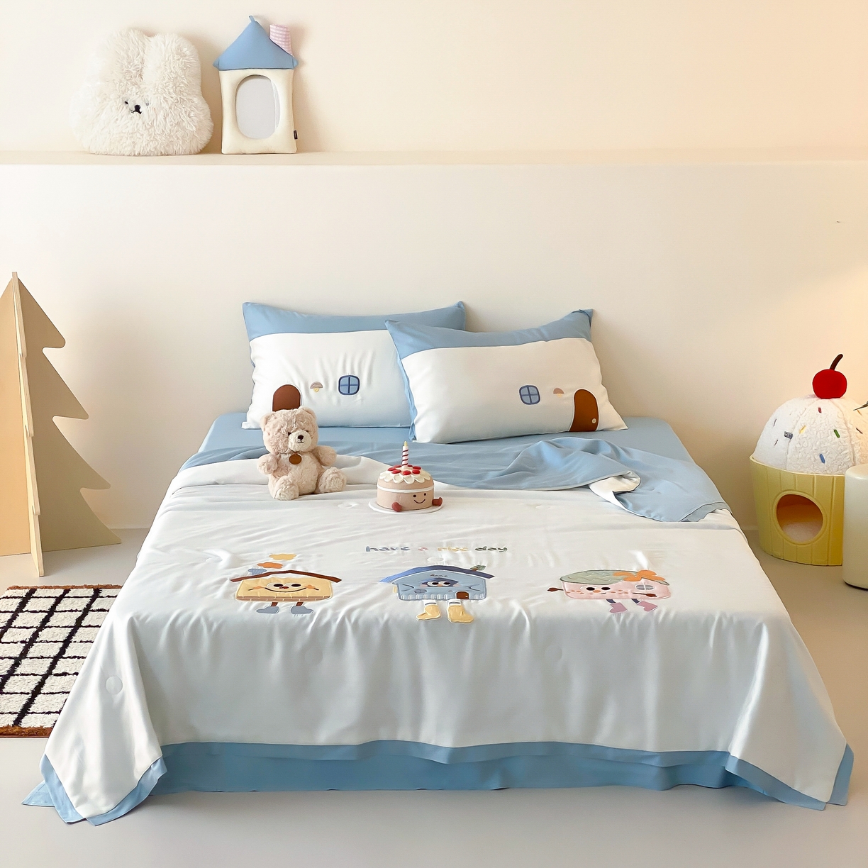 91家纺网 家纺一手货源 找家纺 星野 2025新款50s天丝刺绣夏被夏凉被空调被-格格屋 格格屋-蓝