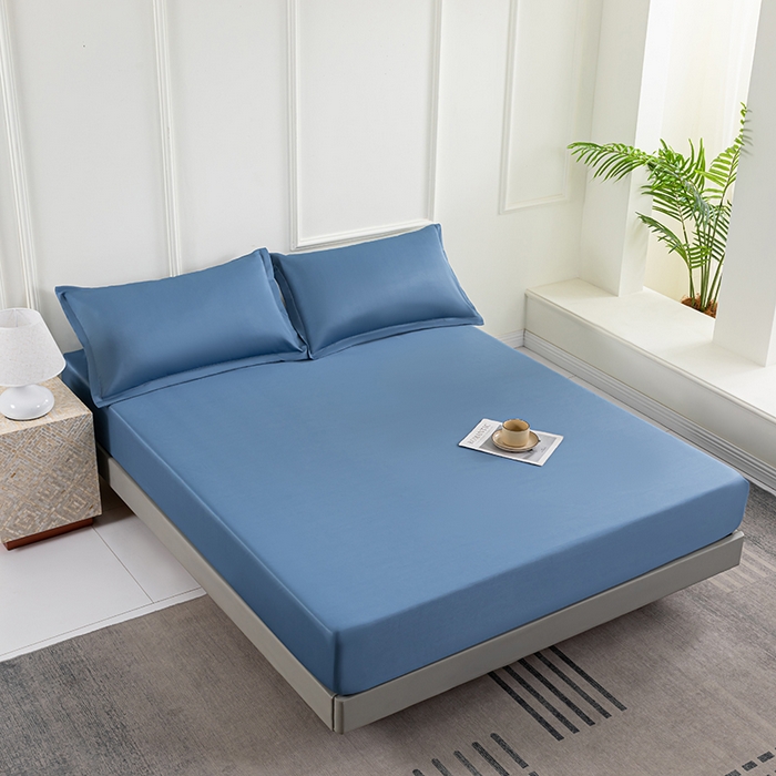 91家纺网 家纺一手货源 找家纺 潮邦创意家居 2025新款亲肤活性印染水洗真丝床垫凉席单床笠 宝藏蓝