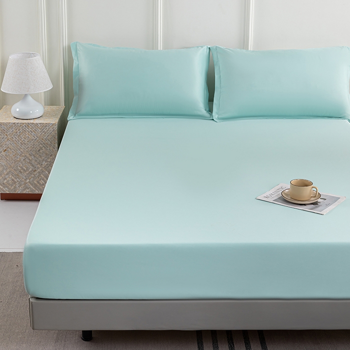 91家纺网 家纺一手货源 找家纺 潮邦创意家居 2025新款亲肤活性印染水洗真丝床垫凉席单床笠 薄荷绿