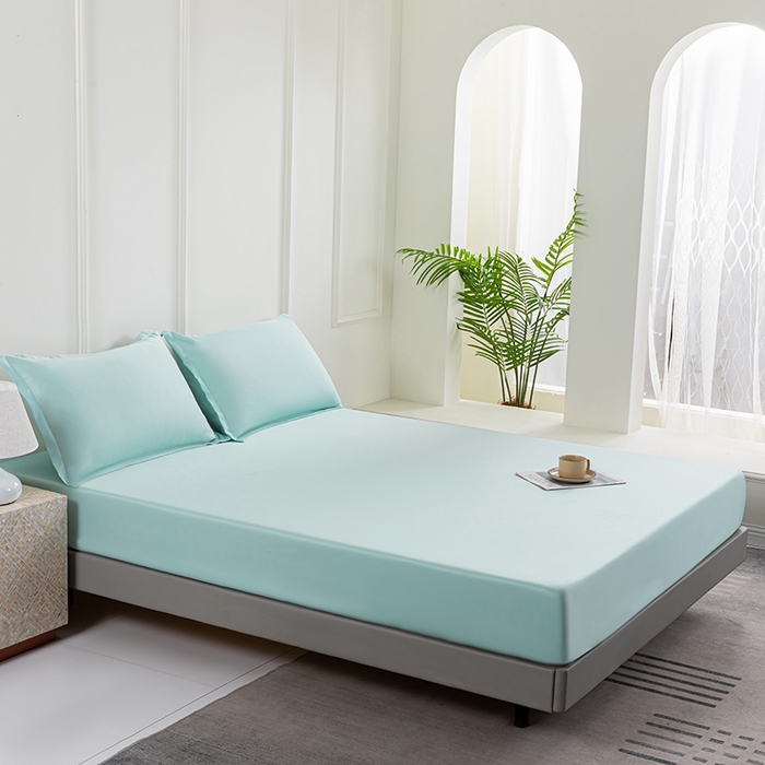 91家纺网 家纺一手货源 找家纺 潮邦创意家居 2025新款亲肤活性印染水洗真丝床垫凉席单床笠 薄荷绿