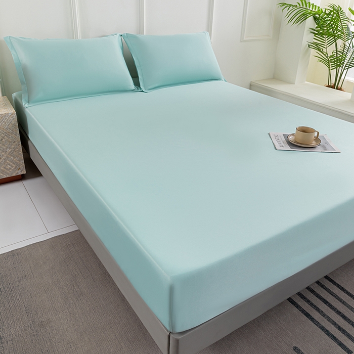 91家纺网 家纺一手货源 找家纺 潮邦创意家居 2025新款亲肤活性印染水洗真丝床垫凉席单床笠 薄荷绿