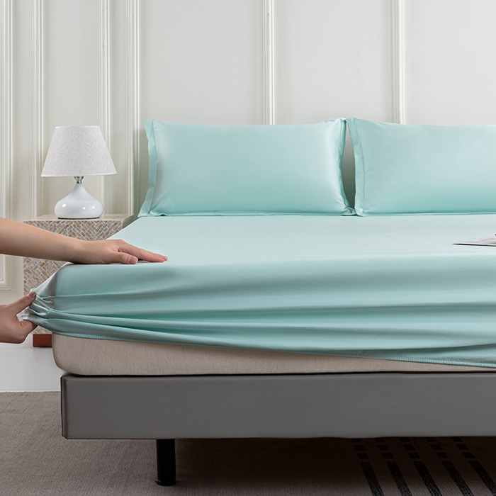 91家纺网 家纺一手货源 找家纺 潮邦创意家居 2025新款亲肤活性印染水洗真丝床垫凉席单床笠 薄荷绿