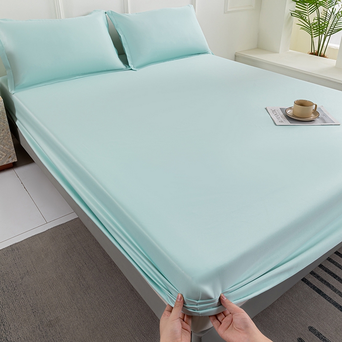 91家纺网 家纺一手货源 找家纺 潮邦创意家居 2025新款亲肤活性印染水洗真丝床垫凉席单床笠 薄荷绿