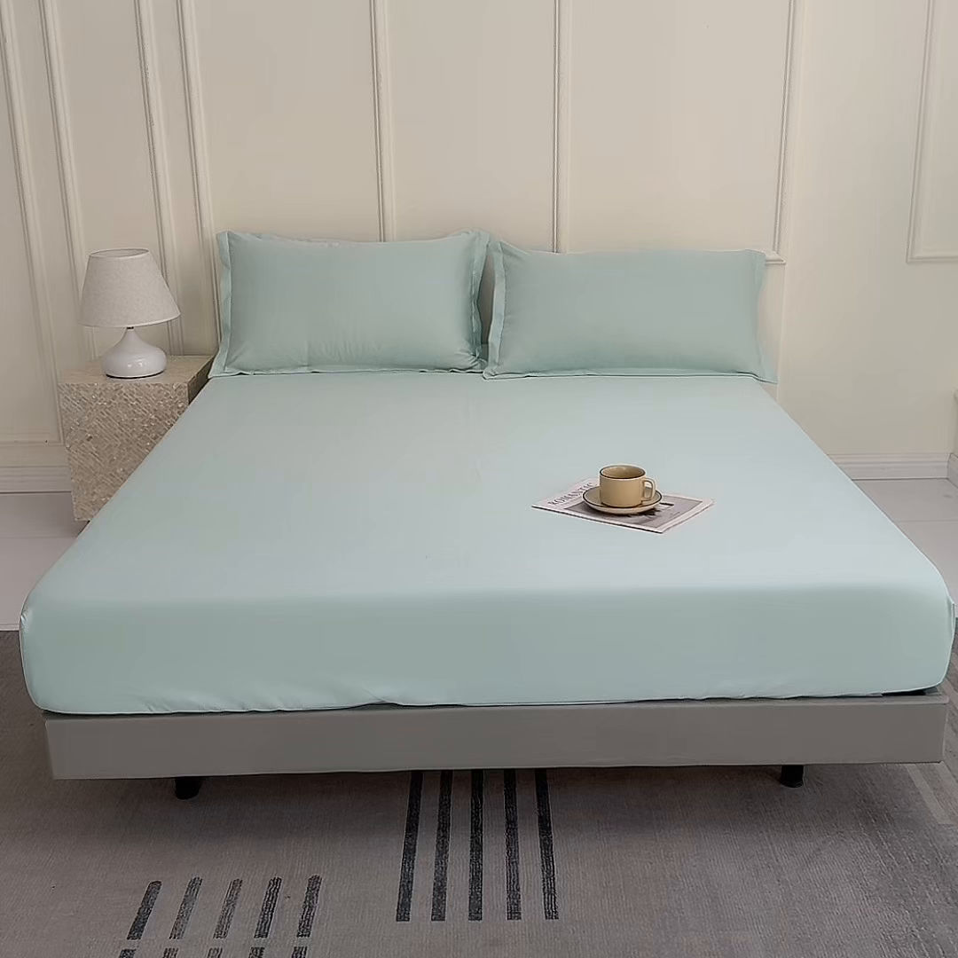 91家纺网 家纺一手货源 找家纺 潮邦创意家居 2025新款亲肤活性印染水洗真丝床垫凉席单床笠 薄荷绿