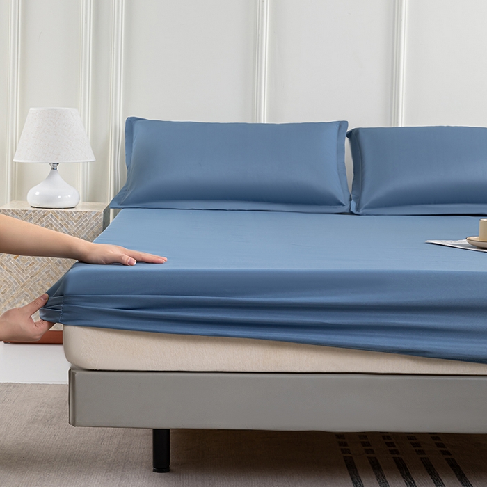 91家纺网 家纺一手货源 找家纺 潮邦创意家居 2025新款亲肤活性印染水洗真丝床垫凉席单床笠 宝藏蓝