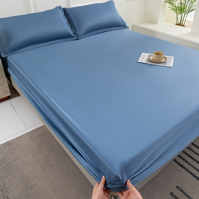 91家纺网 家纺一手货源 找家纺 潮邦创意家居 2025新款亲肤活性印染水洗真丝床垫凉席单床笠 宝藏蓝