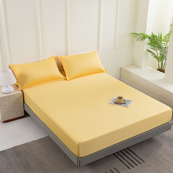 潮邦创意家居 2025新款亲肤活性印染水洗真丝床垫凉席单床笠 柠檬黄
