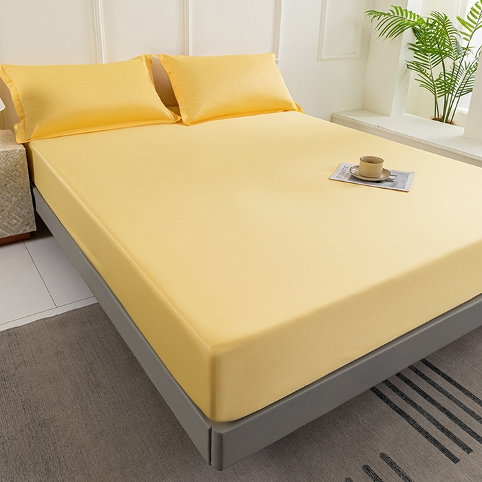 91家纺网 家纺一手货源 找家纺 潮邦创意家居 2025新款亲肤活性印染水洗真丝床垫凉席单床笠 柠檬黄