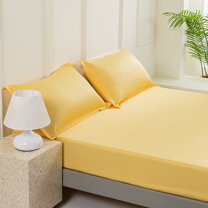 91家纺网 家纺一手货源 找家纺 潮邦创意家居 2025新款亲肤活性印染水洗真丝床垫凉席单床笠 柠檬黄