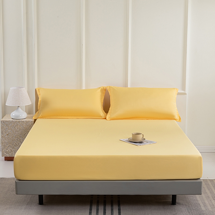 91家纺网 家纺一手货源 找家纺 潮邦创意家居 2025新款亲肤活性印染水洗真丝床垫凉席单床笠 柠檬黄