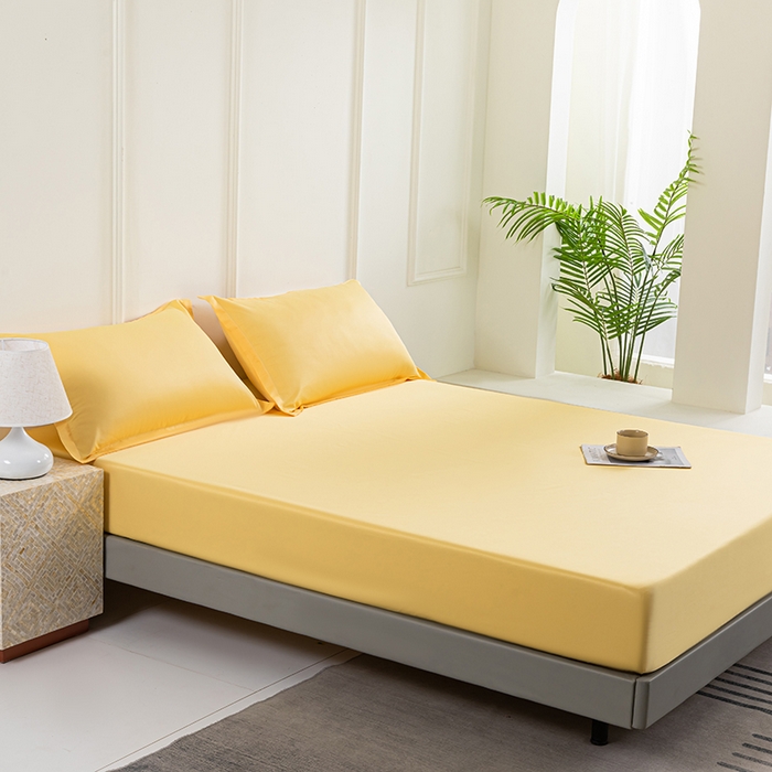 91家纺网 家纺一手货源 找家纺 潮邦创意家居 2025新款亲肤活性印染水洗真丝床垫凉席单床笠 柠檬黄