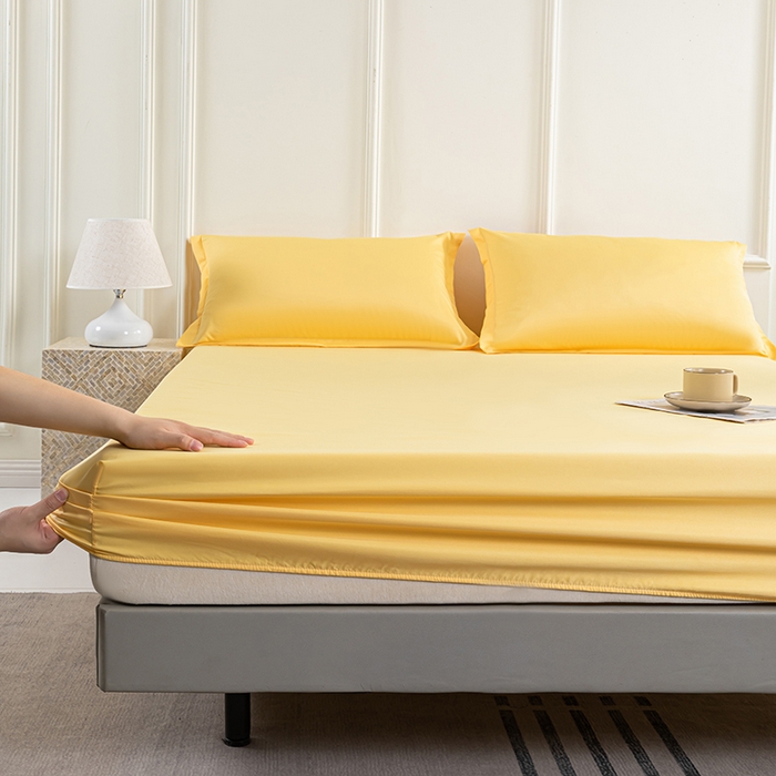 91家纺网 家纺一手货源 找家纺 潮邦创意家居 2025新款亲肤活性印染水洗真丝床垫凉席单床笠 柠檬黄