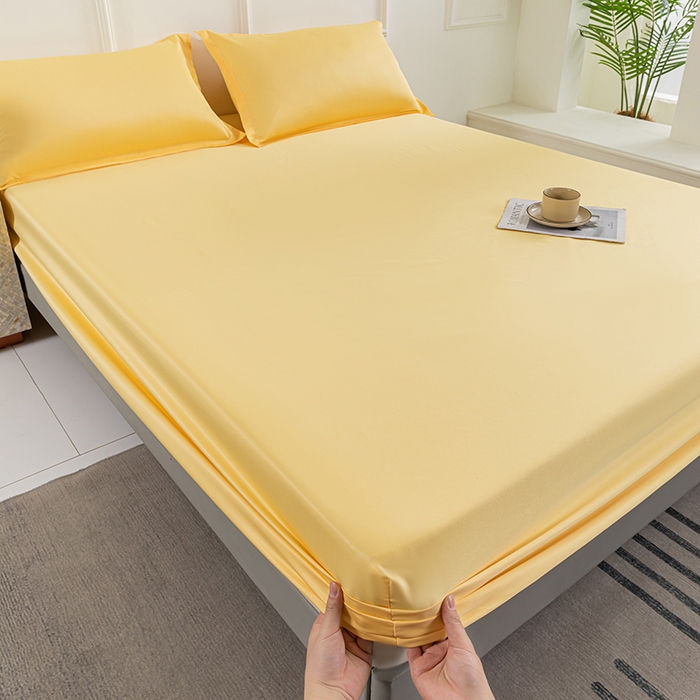 91家纺网 家纺一手货源 找家纺 潮邦创意家居 2025新款亲肤活性印染水洗真丝床垫凉席单床笠 柠檬黄