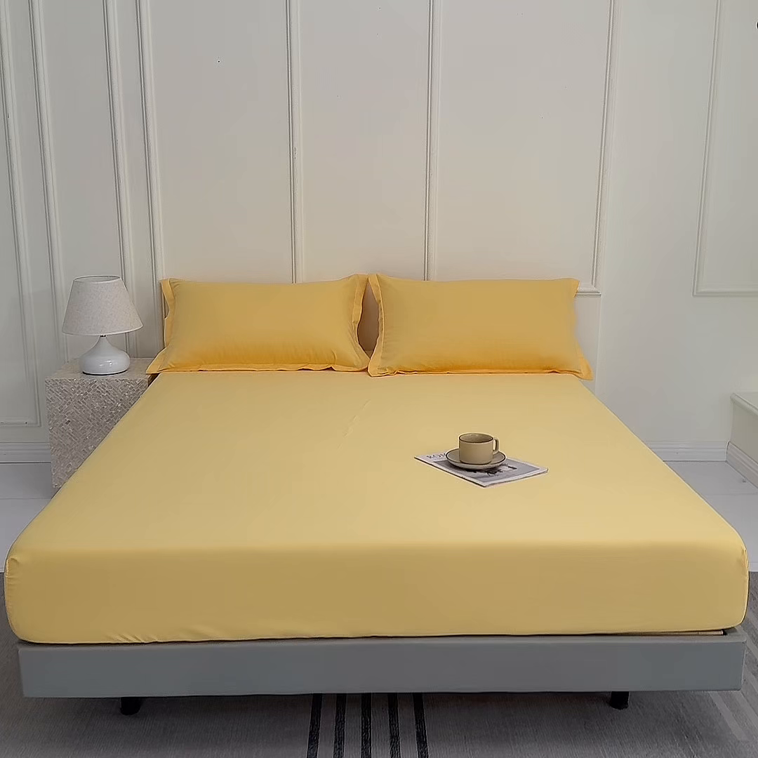 91家纺网 家纺一手货源 找家纺 潮邦创意家居 2025新款亲肤活性印染水洗真丝床垫凉席单床笠 柠檬黄