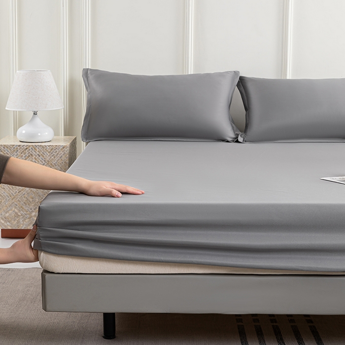 91家纺网 家纺一手货源 找家纺 潮邦创意家居 2025新款亲肤活性印染水洗真丝床垫凉席单床笠 太空灰