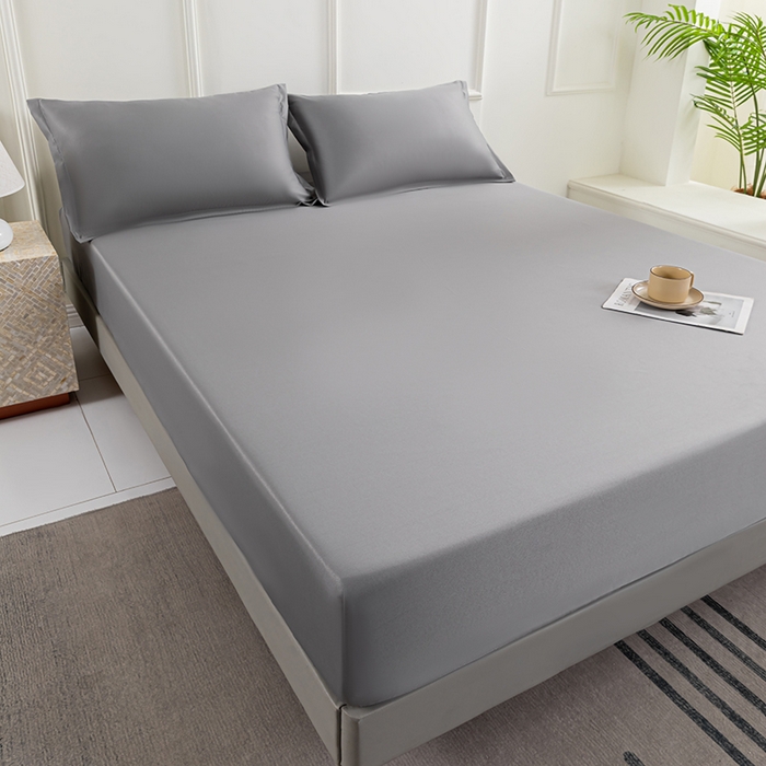 91家纺网 家纺一手货源 找家纺 潮邦创意家居 2025新款亲肤活性印染水洗真丝床垫凉席单床笠 太空灰