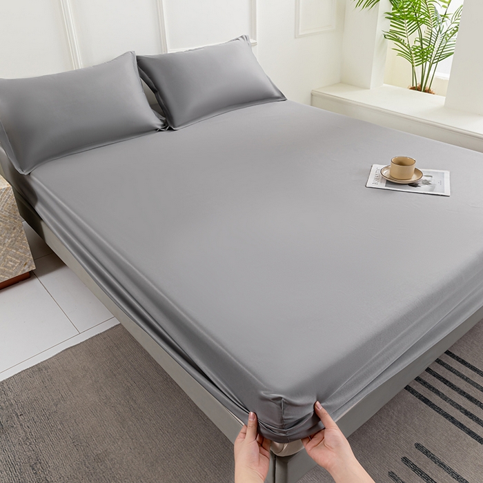 91家纺网 家纺一手货源 找家纺 潮邦创意家居 2025新款亲肤活性印染水洗真丝床垫凉席单床笠 太空灰