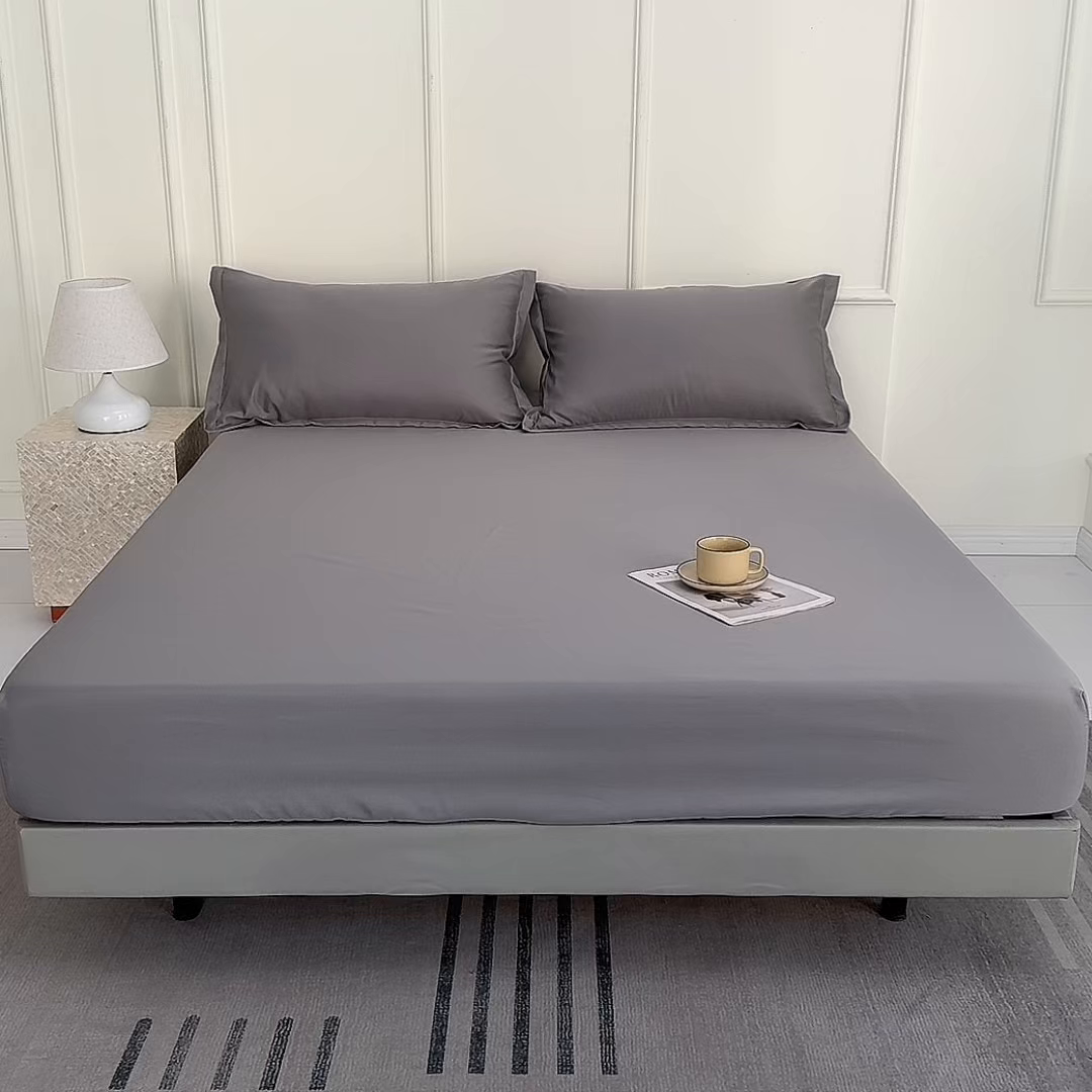 91家纺网 家纺一手货源 找家纺 潮邦创意家居 2025新款亲肤活性印染水洗真丝床垫凉席单床笠 太空灰