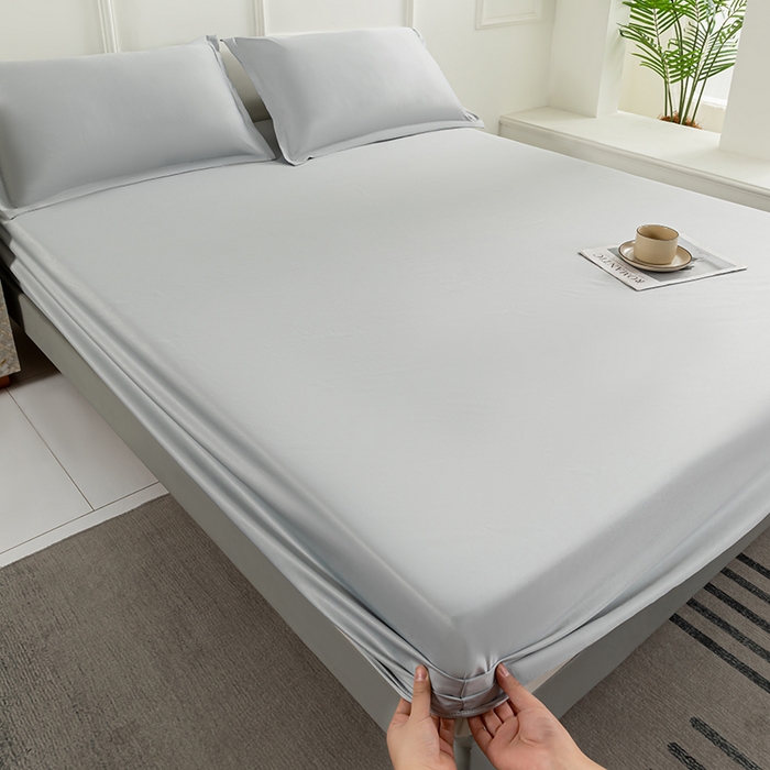 91家纺网 家纺一手货源 找家纺 潮邦创意家居 2025新款亲肤活性印染水洗真丝床垫凉席单床笠 岩石灰