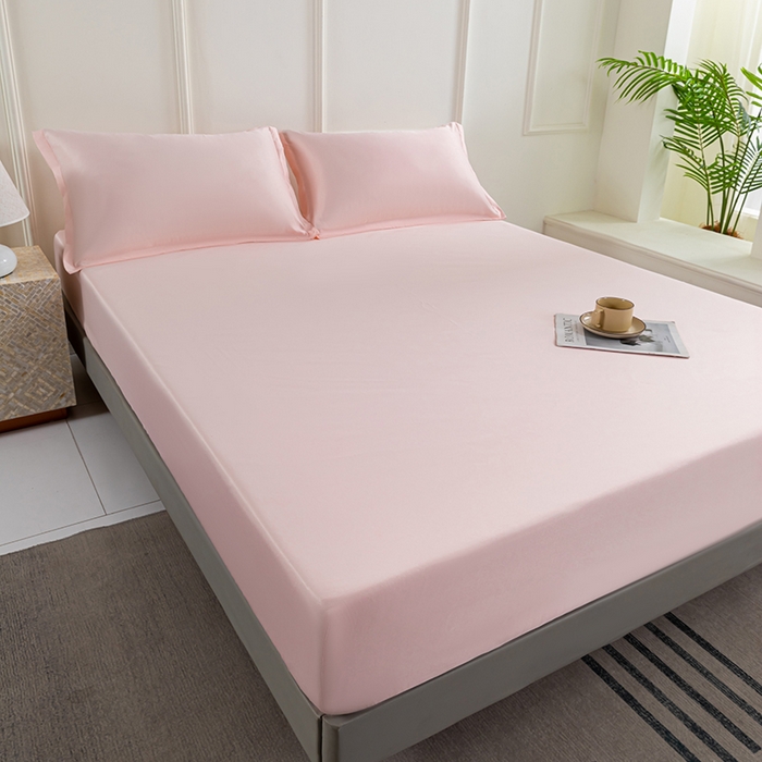 91家纺网 家纺一手货源 找家纺 潮邦创意家居 2025新款亲肤活性印染水洗真丝床垫凉席单床笠 樱花粉