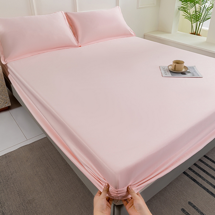 91家纺网 家纺一手货源 找家纺 潮邦创意家居 2025新款亲肤活性印染水洗真丝床垫凉席单床笠 樱花粉