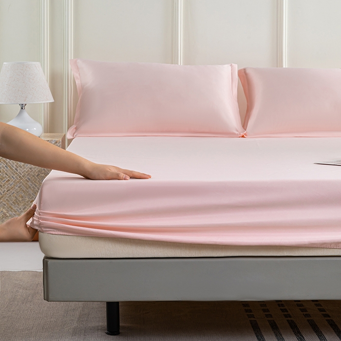 91家纺网 家纺一手货源 找家纺 潮邦创意家居 2025新款亲肤活性印染水洗真丝床垫凉席单床笠 樱花粉