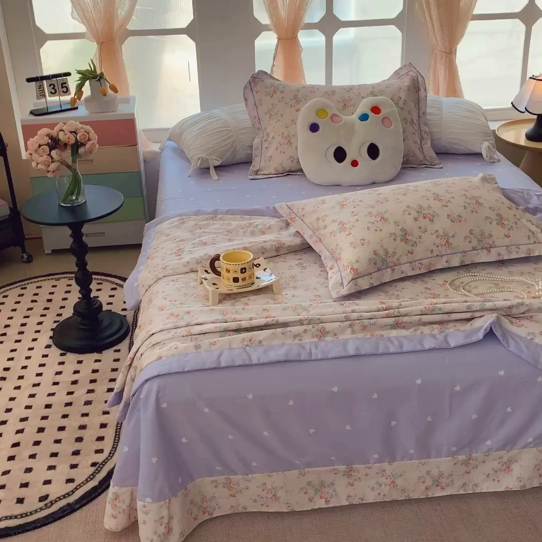 91家纺网 家纺一手货源 找家纺 莱豫家纺 2025春夏新款纯棉全棉夏被夏凉被四件套  语曼