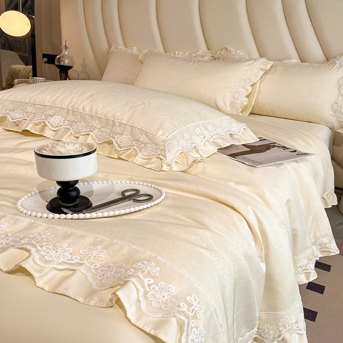 澳梵家居 2025新款雪莲天丝法式提花夏被四件套-浪漫香榭 浪漫香榭-奶白