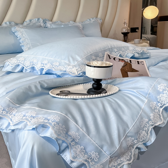 91家纺网 家纺一手货源 找家纺 澳梵家居 2025新款雪莲天丝法式提花夏被四件套-浪漫香榭 浪漫香榭-水蓝