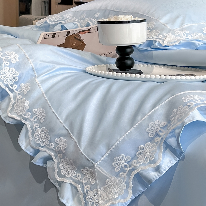 91家纺网 家纺一手货源 找家纺 澳梵家居 2025新款雪莲天丝法式提花夏被四件套-浪漫香榭 浪漫香榭-水蓝