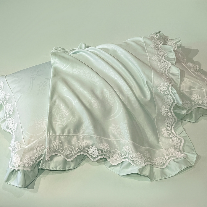 91家纺网 家纺一手货源 找家纺 澳梵家居 2025新款雪莲天丝法式提花夏被四件套-浪漫香榭 浪漫香榭-水绿
