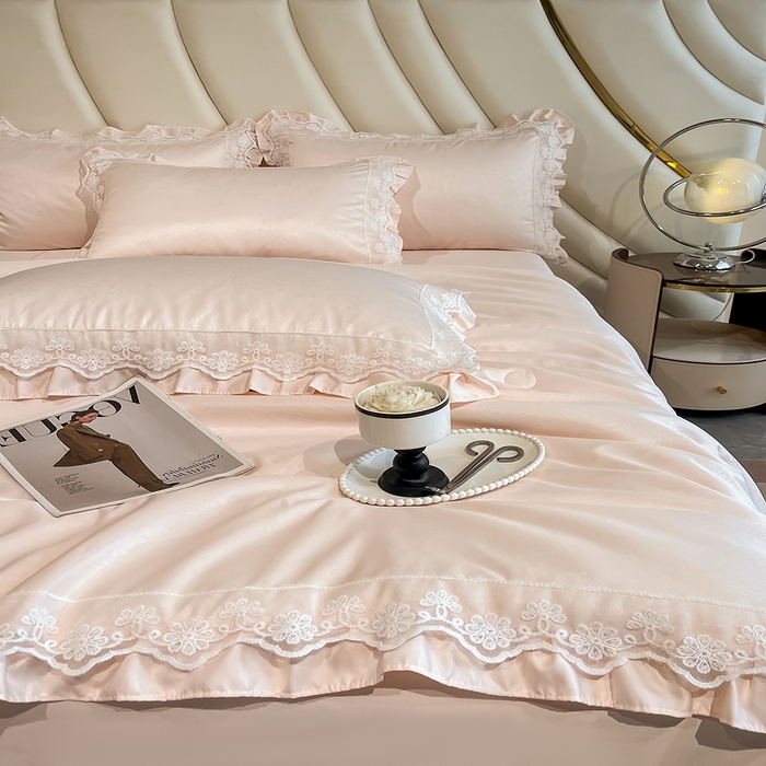 91家纺网 家纺一手货源 找家纺 澳梵家居 2025新款雪莲天丝法式提花夏被四件套-浪漫香榭 浪漫香榭-香槟粉