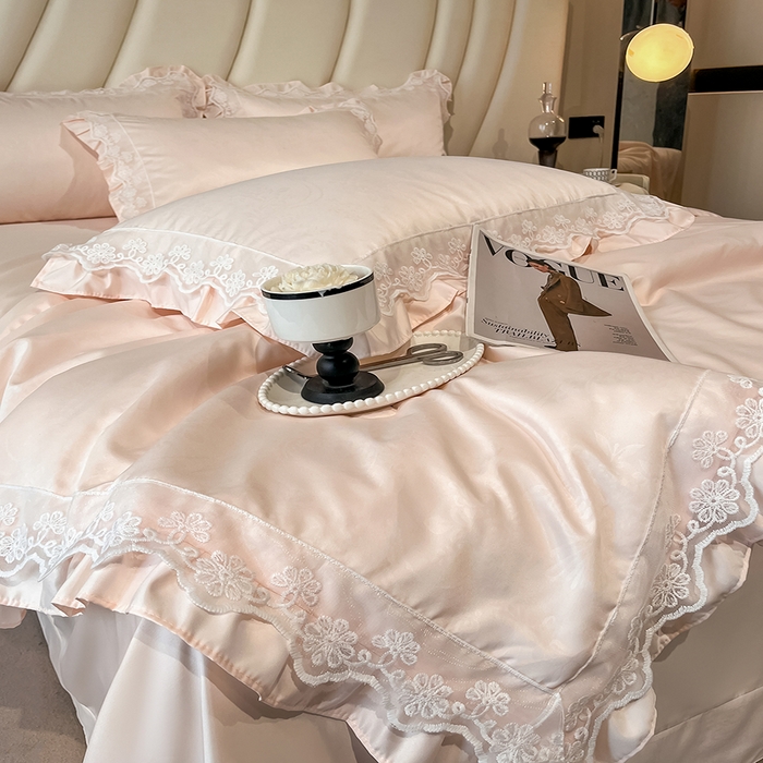 91家纺网 家纺一手货源 找家纺 澳梵家居 2025新款雪莲天丝法式提花夏被四件套-浪漫香榭 浪漫香榭-香槟粉