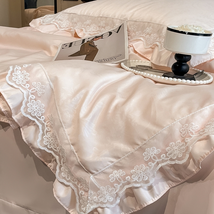 91家纺网 家纺一手货源 找家纺 澳梵家居 2025新款雪莲天丝法式提花夏被四件套-浪漫香榭 浪漫香榭-香槟粉