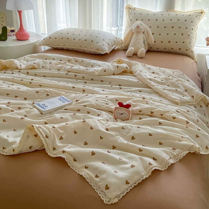 仟网汇 2025新款针织双层纱镂空花边夏被夏凉被空调被四件套 镂空系列-甜心