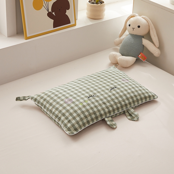 91家纺网 家纺一手货源 找家纺 （总）幸运草 2025新款格子卡通儿童纯荞麦枕头夏季幼儿园小学生全荞麦壳枕芯