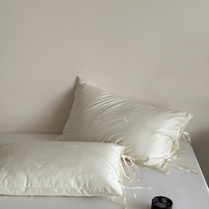 鹿班家居 2025年新品100S长绒棉提花单品枕套系列（第一组）【标准会员-2元】 单品枕套-奶油樱桃白色