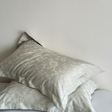 鹿班家居 2025年新品100S长绒棉提花单品枕套系列（第一组）【标准会员-2元】 单品枕套-花岛与海香槟绿