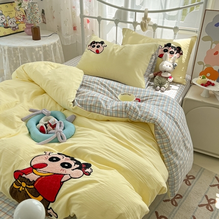 91家纺网 家纺一手货源 找家纺 （总）子钦家纺 2025新款云朵棉蜡笔小新哪吒毛巾绣床单床笠四件套